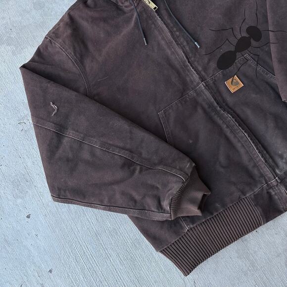 Vintage Y2K Carhartt J130 DKB brown hooded work wear jacket - Picture 2 of 9